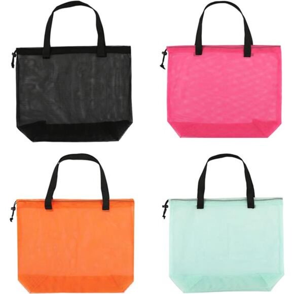 4Pieces Cute Mesh Pool Tote Bags,Mesh Beach Bags With Drawsting For Swim,Travel - Picture 1 of 7